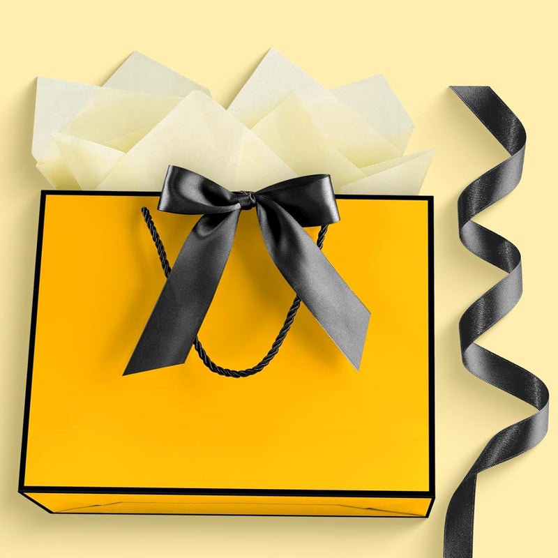 JMANNI 1PCS Large Gift Bag with Ribbon and 1 Greeting Card 2 Tissue Papers, Portable Paper Gift Bag with Handles, Birthday Present Bags for Wedding Party,Mothers Day12.6" x 9.8" x 3.9"(Yellow-Black - Image 3